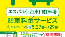 5月27日(金)〜5月29日(日)「エスパル仙台東口駐車場」限定！駐車料金サービスキャンペーン